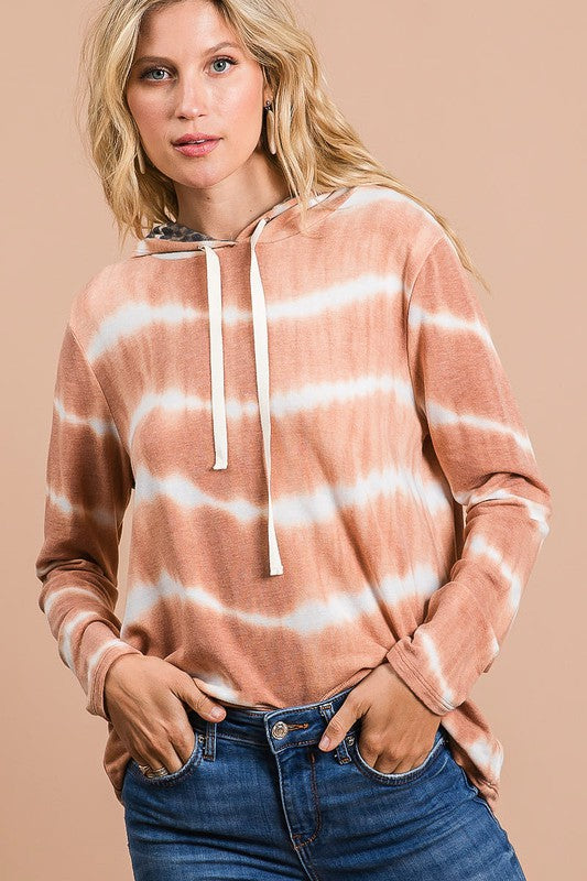 BiBi Tie Dye Stripe Terry Drawstring Hoodie With Leopard - Brittney MADE