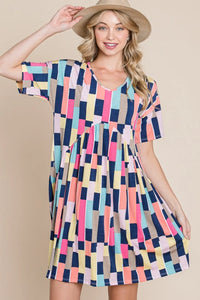 BOMBOM Ruched Color Block Short Sleeve Mini Dress - Brittney MADE