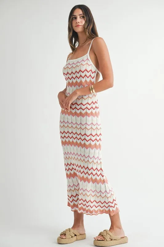 MABLE Lightweight Pointelle Chevron Knit Maxi Dress - Brittney MADE