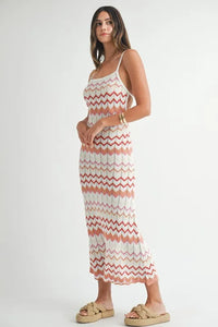MABLE Lightweight Pointelle Chevron Knit Maxi Dress - Brittney MADE