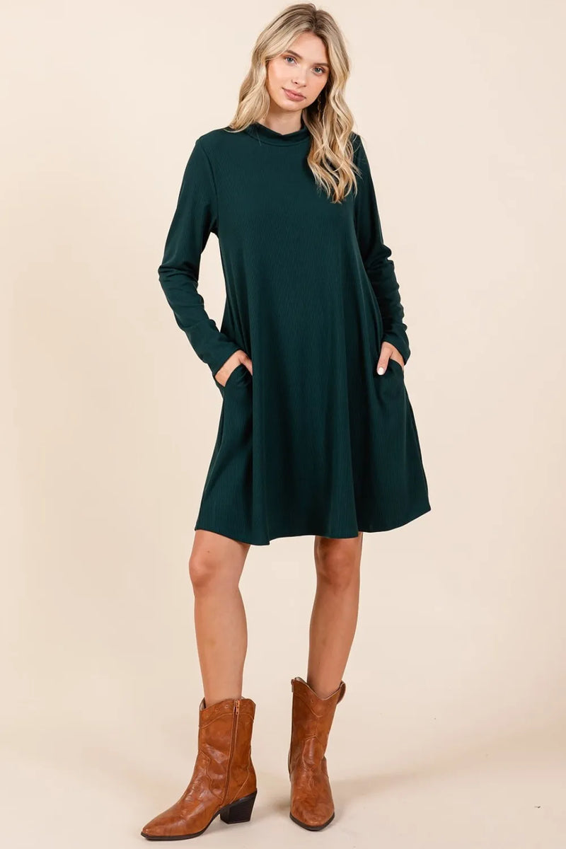 Mittoshop Mock Neck Long Sleeve Dress with Pockets - Brittney MADE
