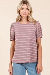 Mittoshop Contrast Striped Short Puff Sleeve Knit Top - Brittney MADE