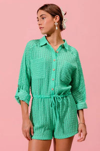 SO ME Textured Knit Button Front Romper - Brittney MADE