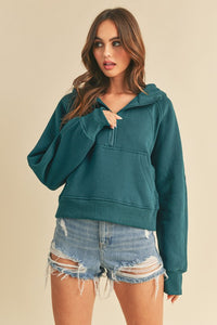 Aemi + Co Half Zip Raglan Sleeve Hoodie with Kangaroo Pocket - Brittney MADE