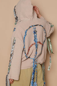 POL Contrast Thread Peace Back Hooded Sweater - Brittney MADE