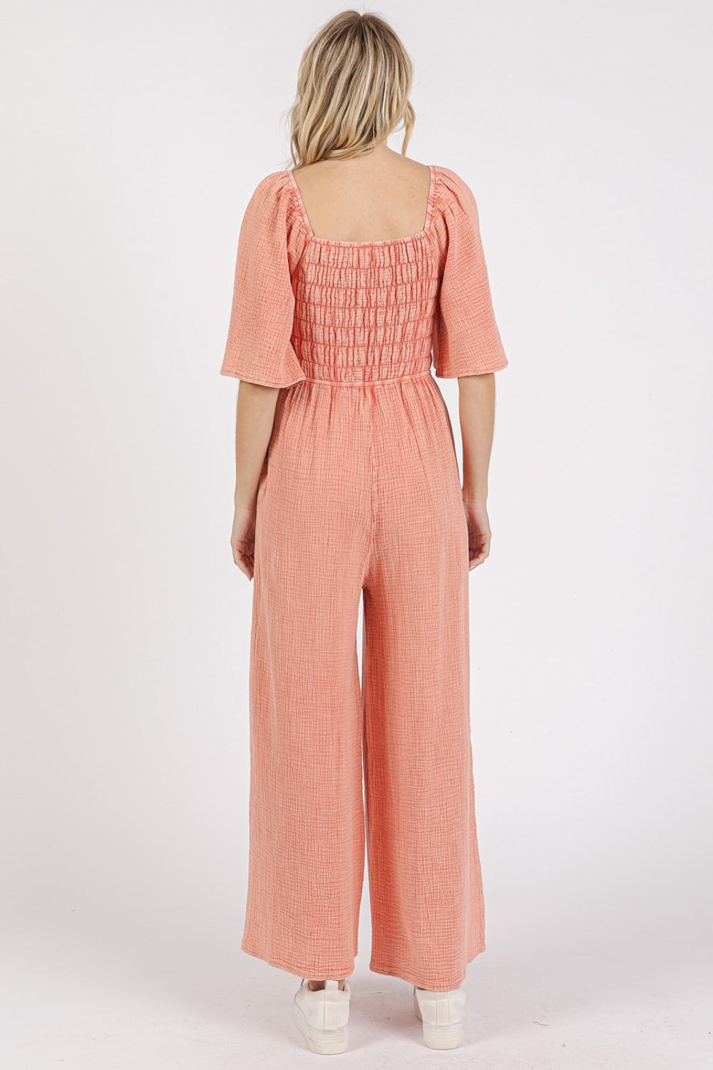 Mittoshop Mineral Wash Gauze Ruched Wide Leg Jumpsuit - Brittney MADE