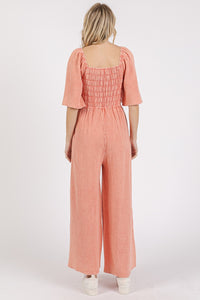 Mittoshop Mineral Wash Gauze Ruched Wide Leg Jumpsuit - Brittney MADE