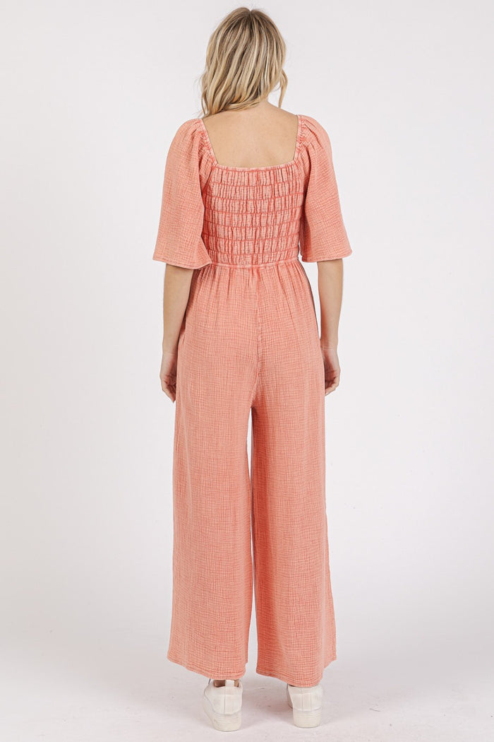 Mittoshop Mineral Wash Gauze Ruched Wide Leg Jumpsuit - Brittney MADE