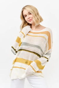 And The Why Abstract Striped Light Weight Loose Sweater - Brittney MADE