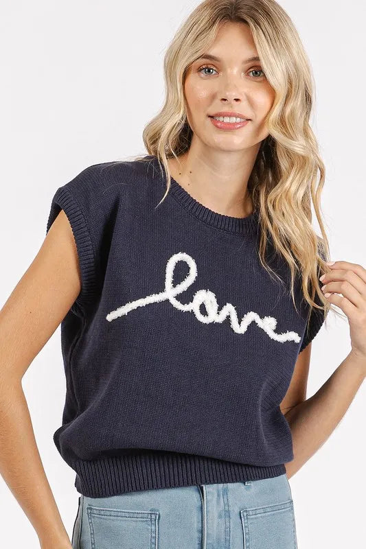 Mittoshop Contrast Letter Round Neck Cap Sleeve Knit Top - Brittney MADE