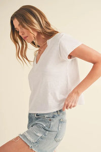Aemi + Co Side Slit V-Neck Short Sleeve Cropped T-Shirt - Brittney MADE