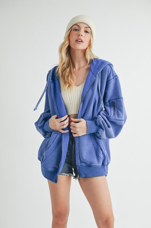 Aemi + Co Exposed Seam Zip Up Drawstring Hooded Jacket - Brittney MADE