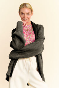 Davi & Dani Shawl Collar Ribbed Detail Button Up Cardigan - Brittney MADE