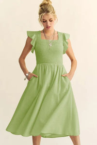 Davi & Dani Ruffled Cap Sleeve Smocked Midi Dress - Brittney MADE