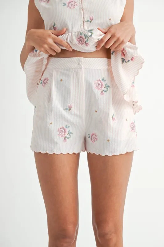 MABLE Stripe Embroidered Peplum Cami and Shorts Set - Brittney MADE