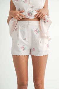 MABLE Stripe Embroidered Peplum Cami and Shorts Set - Brittney MADE