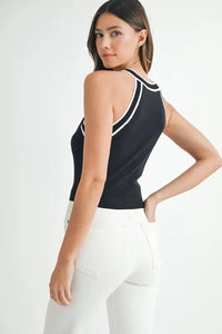MABLE Contrast Trim Grecian Neck Cropped Tank - Brittney MADE