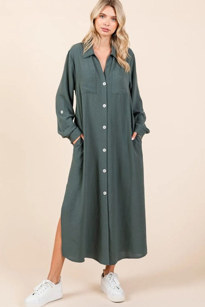 Mittoshop Airflow V-Neck Long Sleeve Button Down Maxi Dress - Brittney MADE