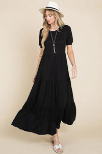 BOMBOM Short Sleeve Tiered Maxi Dress - Brittney MADE