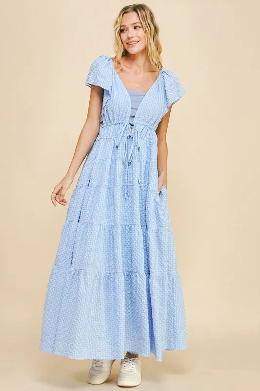 Davi & Dani Crinkled Texture Flutter Cap Sleeve Midi Dress - Brittney MADE
