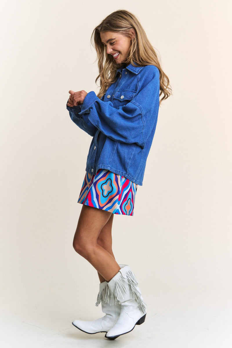 J.NNA Snap Down Long Sleeve Denim Shacket - Brittney MADE