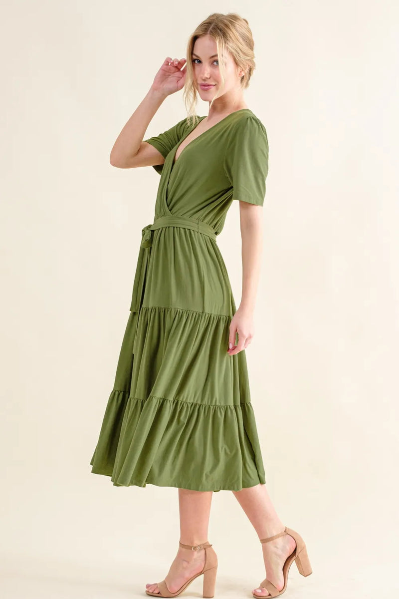 And The Why Soft Short Sleeve Tiered Midi Dress - Brittney MADE