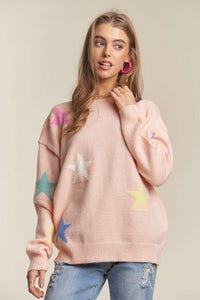 ADORA Stars Pattern Round Neck Drop Shoulder Sweater - Brittney MADE