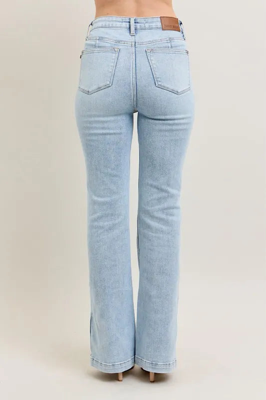 Judy Blue Full Size Tummy Control Vintage Wash Side Slit Slim Boot Jeans Plus Size - Brittney MADE