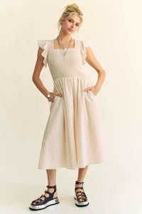 Davi & Dani Ruffled Cap Sleeve Smocked Midi Dress - Brittney MADE
