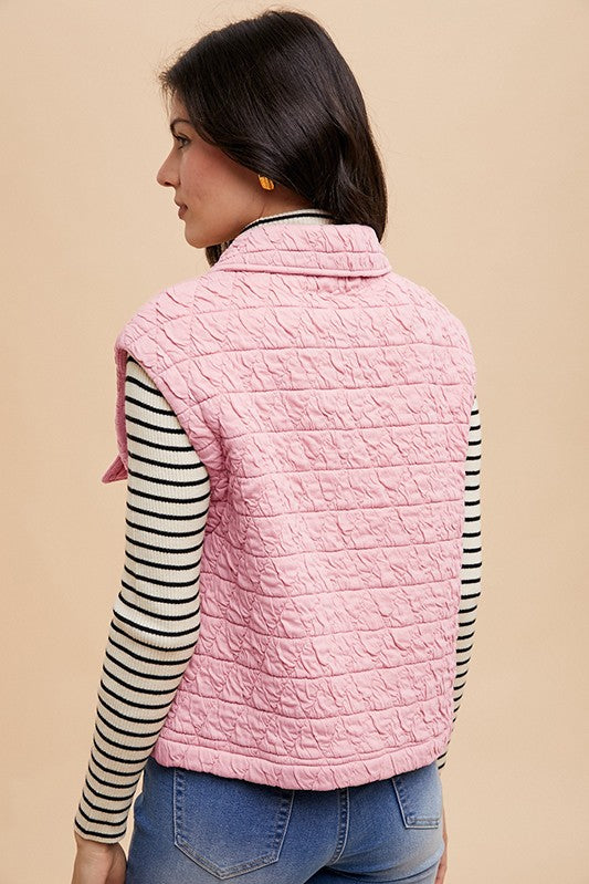 Annie Wear Texture Quilted Snap Down Vest Coat - Brittney MADE