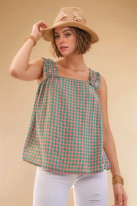 Davi & Dani Lace Fabric Square Neck Shirred Straps Summer Top - Brittney MADE
