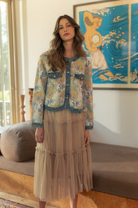 Annie Wear Floral Jacquard Denim Contrast Button Down Jacket - Brittney MADE