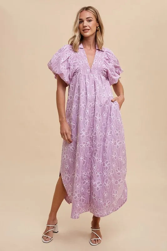 Annie Wear Floral Smock Detail Puff Sleeve Dress - Brittney MADE