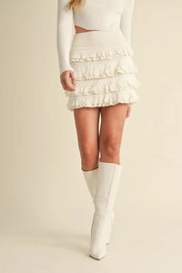 MABLE Ruffled Detail High Waist Knit Mini Skirt - Brittney MADE