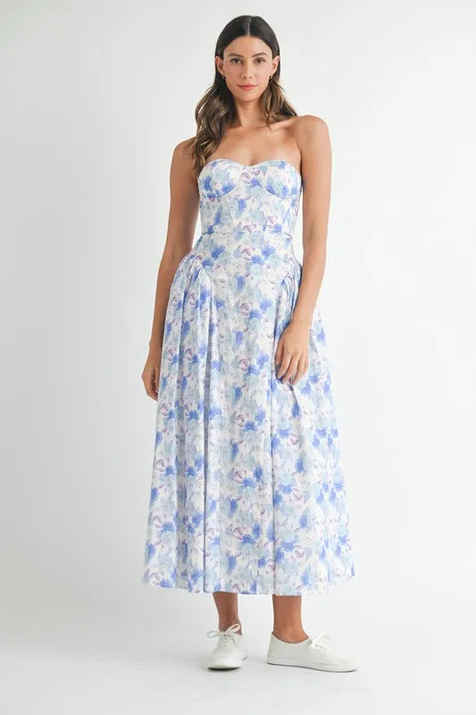 MABLE Sweetheart Neckline Floral Printed Midi Dress - Brittney MADE