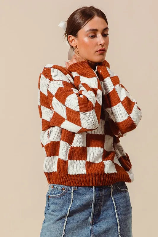 SO ME Loose Fit Checkered Sweater Top - Brittney MADE