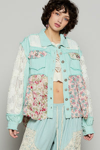 POL Floral Crochet Lace Frayed Edge Button Up Shacket - Brittney MADE