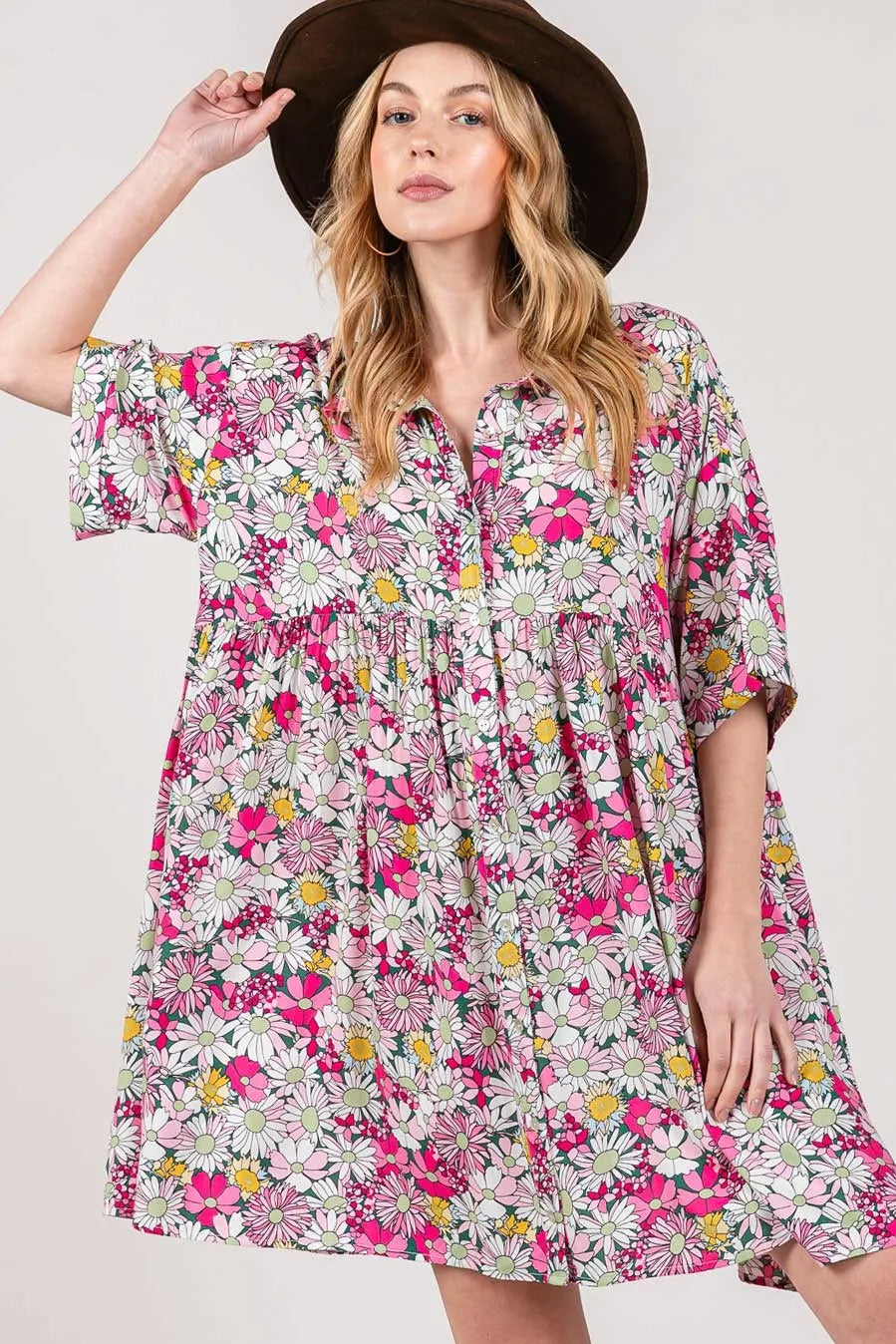 SAGE + FIG Floral Button Down Mini Shirt Dress - Brittney MADE