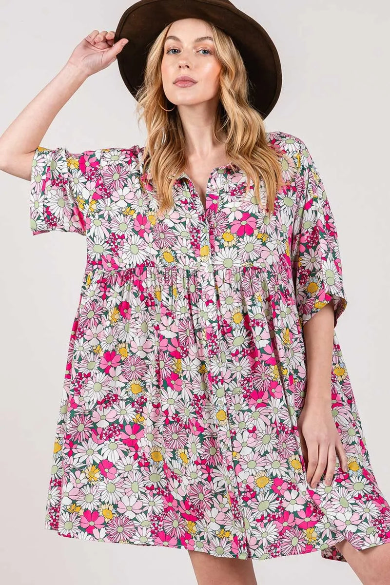 SAGE + FIG Floral Button Down Mini Shirt Dress - Brittney MADE