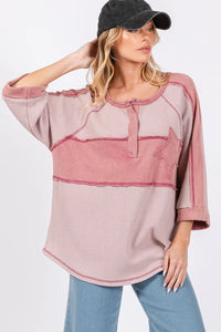SAGE + FIG Star Applique Patch Exposed Seam Waffle Knit Top - Brittney MADE