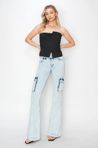 RISEN Full Size High Rise Cargo Flare Jeans - Brittney MADE