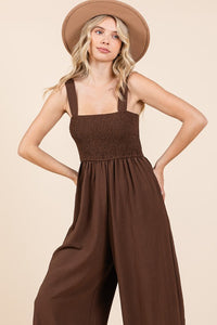 Mittoshop Smocked Wide Strap Wide Leg Overalls - Brittney MADE