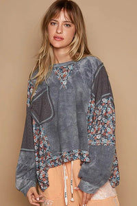 POL Floral Patchwork Round Neck Knit Top - Brittney MADE