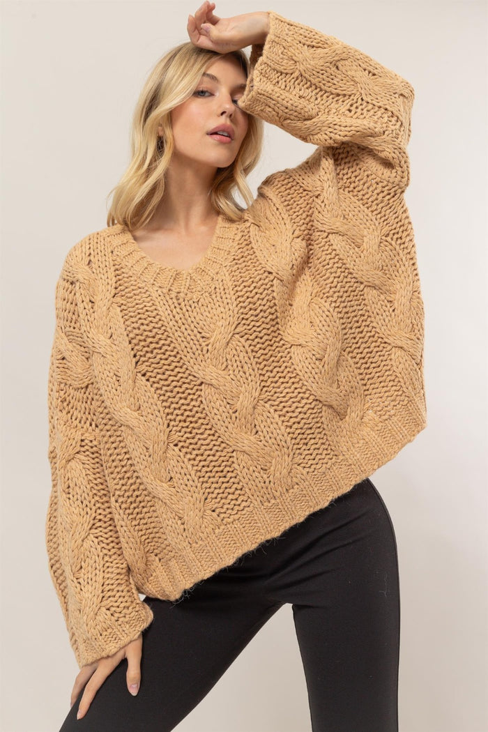HYFVE Cable Knit V-Neck Sweater - Brittney MADE