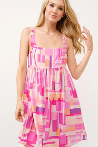 And The Why Geo Printed Square Neck Babydoll Mini Dress - Brittney MADE