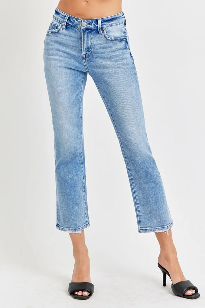 RISEN Full Size Low Rise Crop Slim Straight Jeans - Brittney MADE