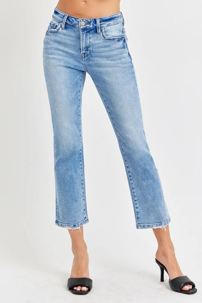 RISEN Full Size Low Rise Crop Slim Straight Jeans - Brittney MADE