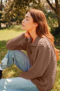 SO ME Notched Collar Wavy Texture Sweater Top - Brittney MADE