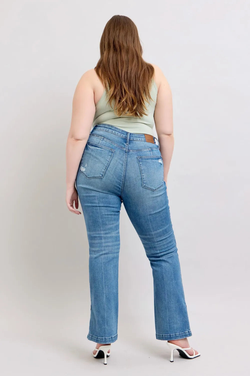 Judy Blue HW Tummy Control Vintage Wash Side Slit Slim Boot Jeans - Brittney MADE