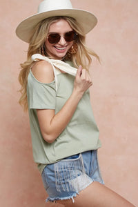 BiBi Tied Ribbon One Shoulder Short Sleeve T-Shirt - Brittney MADE